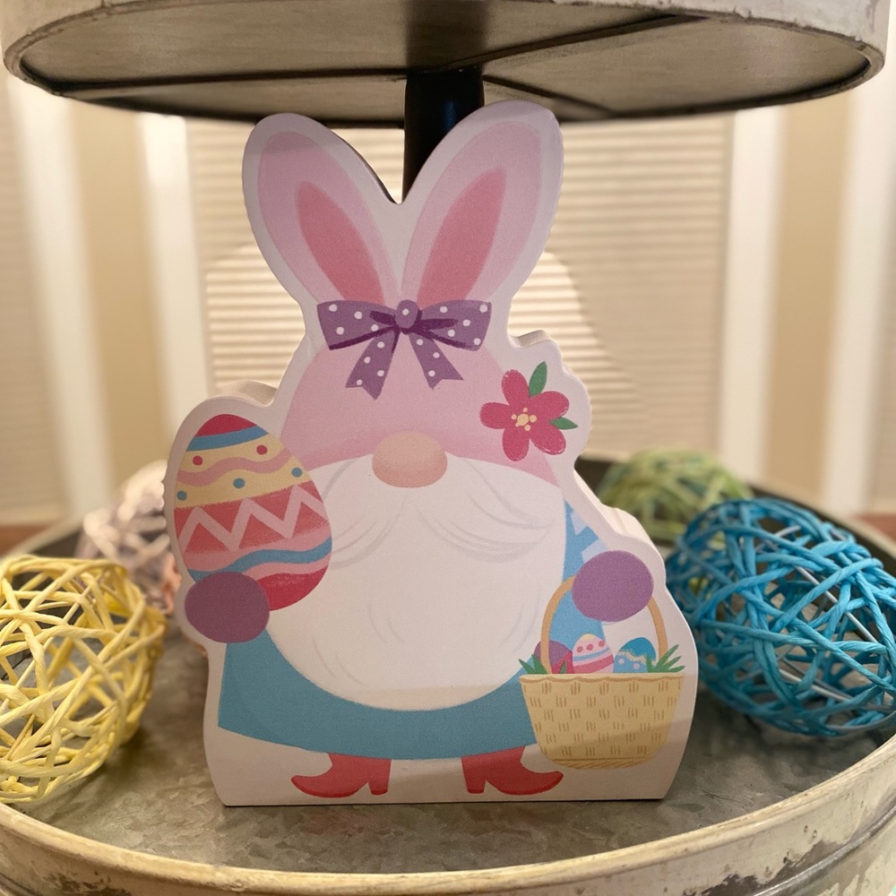 Easter Bunny Gnome Holding An Easter Basket & Easter Eggs Signs, Easter Gnome
